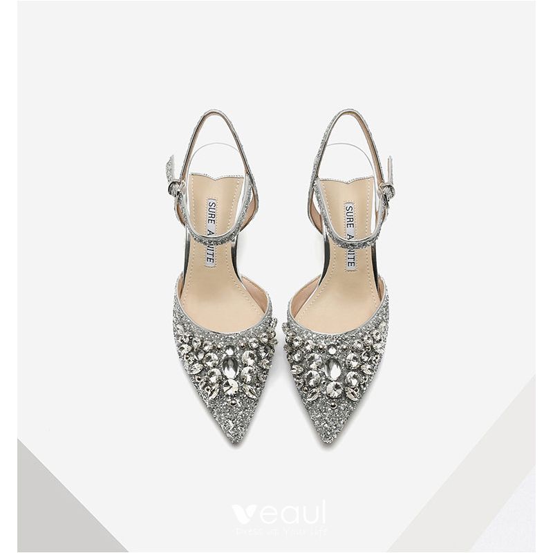 silver sparkly low heels
