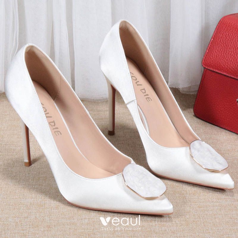 Elegant White Evening Party Satin Pumps 2021 10 cm Stiletto Heels High ...