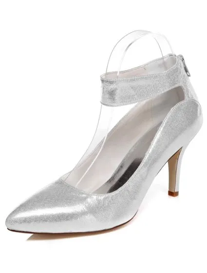 silver ankle strap court shoes