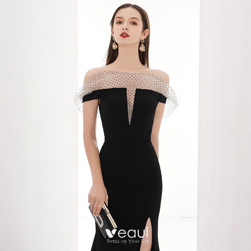 Fashion Black Evening Dresses 2020 Trumpet / Mermaid Off-The-Shoulder ...