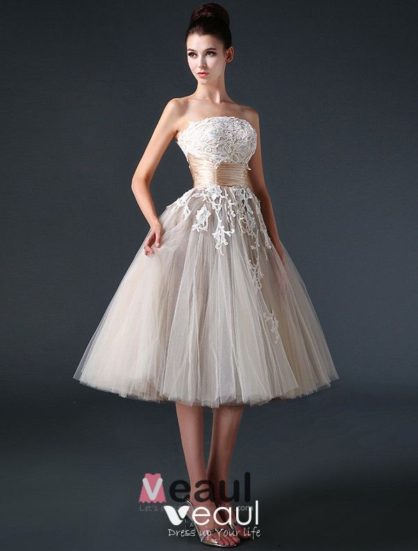 2015 Ball Gown Strapless Ruffle Sash Appliques Lace Tulle Short ...