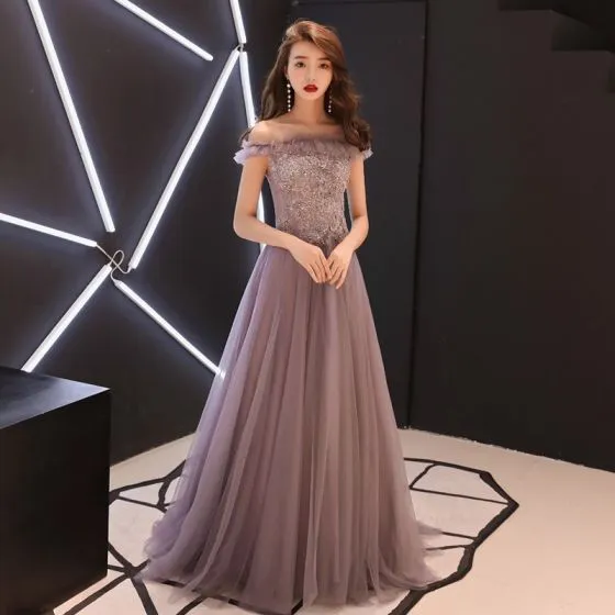 Chic / Beautiful Lavender Evening Dresses 2019 A-Line / Princess Off ...