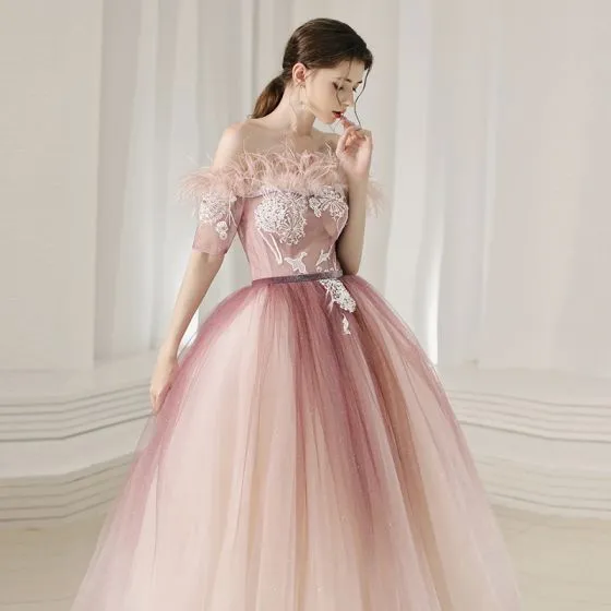 Charming Blushing Pink Prom Dresses 2020 Ball Gown Off-The-Shoulder ...