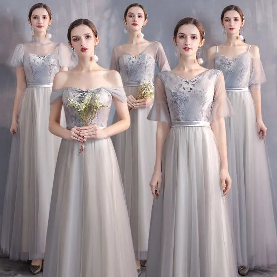Affordable Champagne Grey Bridesmaid Dresses 2020 A-Line / Princess ...