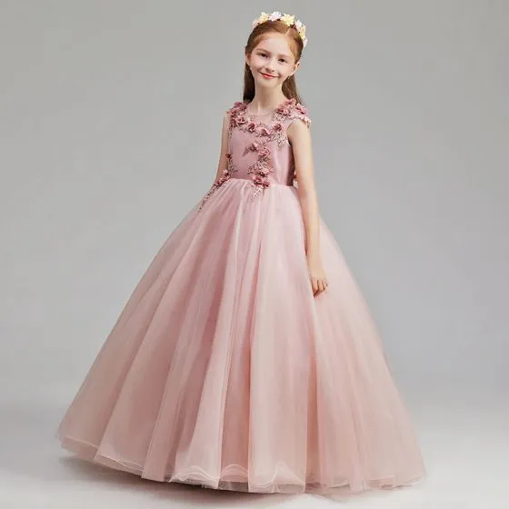 Chic / Beautiful Pearl Pink Flower Girl Dresses 2019 A-Line / Princess ...
