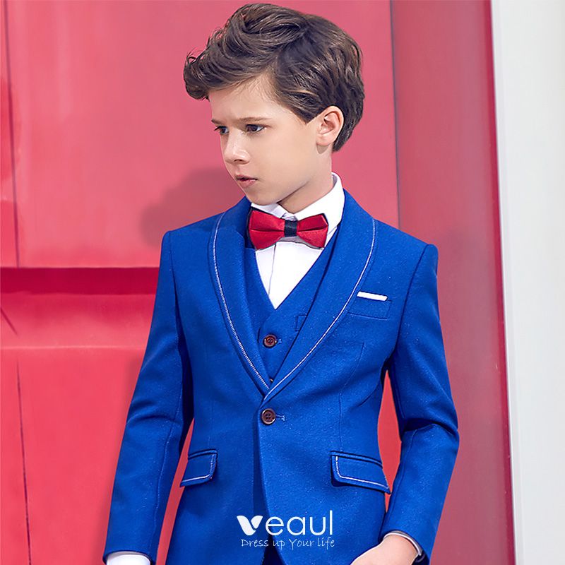 Modest / Simple Red Tie Royal Blue Boys Wedding Suits 2019
