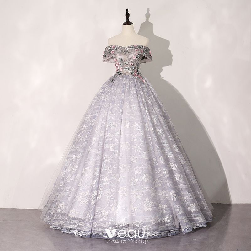 silver gray long gown