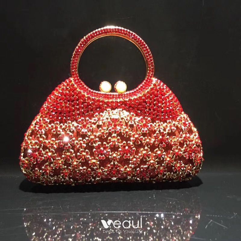 Fashion Red Rhinestone Evening Party Clutch Bags 2023