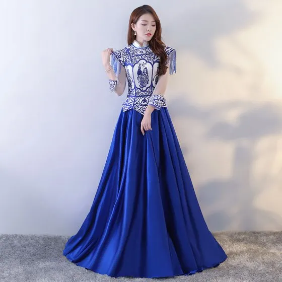 blue chinese prom dress