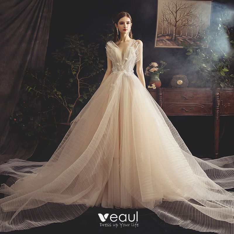 Fabulous Champagne Wedding Dresses 2019 A Line Princess