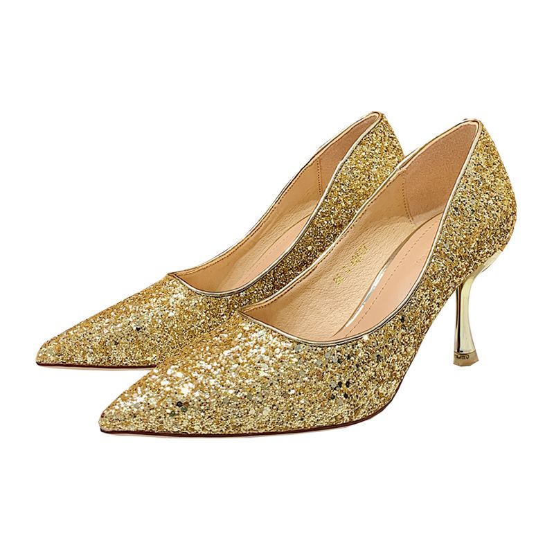 Sparkly Gold Evening Party Sequins Pumps 2020 7 cm Stiletto Heels ...