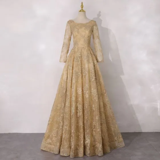 Best Gold Mother Of The Bride Dresses 2020 A-Line / Princess Scoop Neck ...