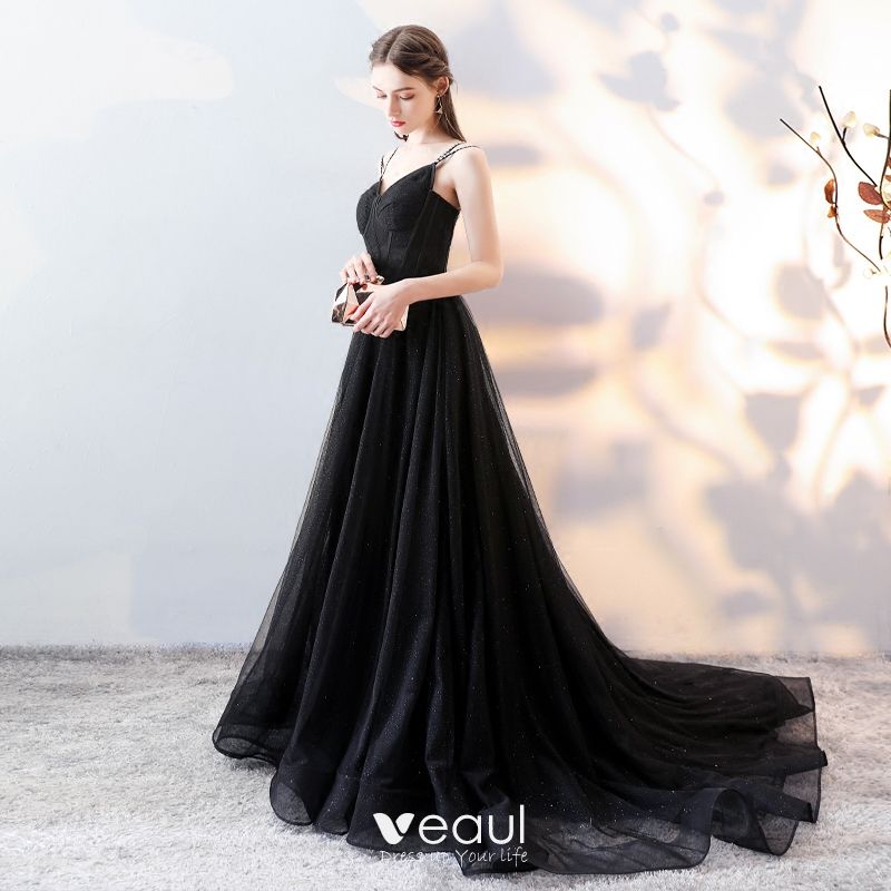 black evening gown with train