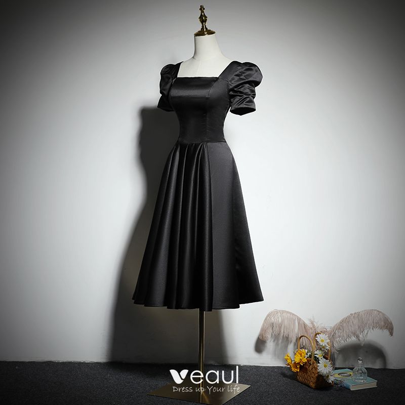 Modest / Simple Black Homecoming Graduation Dresses Little Black Dress ...