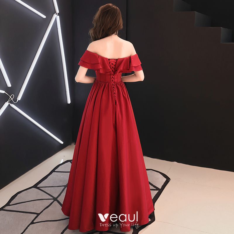 Modest / Simple Burgundy Prom Dresses 2019 A-Line / Princess Off-The ...