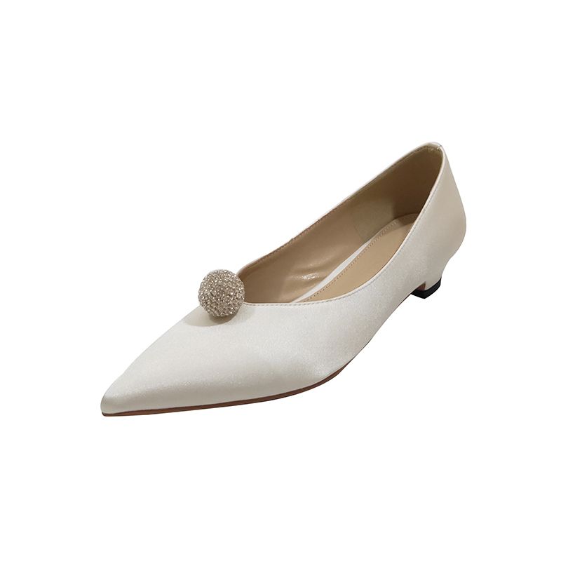 Elegant Ivory Satin Wedding Shoes 2020 Leather Rhinestone 3 cm Low Heel ...