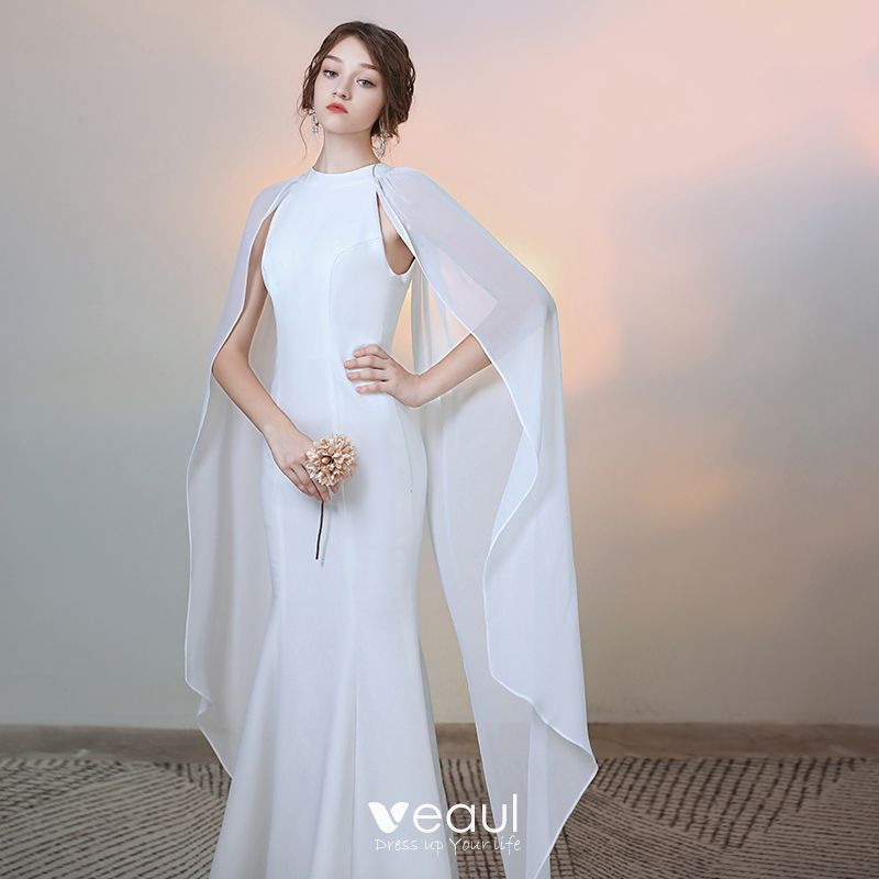 Modest / Simple Solid Color Ivory Evening Dresses 2020 Trumpet ...