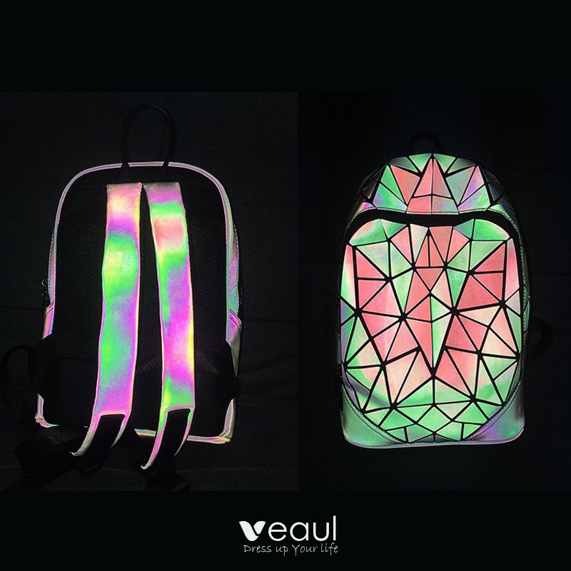 3-piece Rainbow Luminous Geometric Shoulder Bags Backpacks Wallet 2021  Multi-Colors Street Wear Casual Holographic