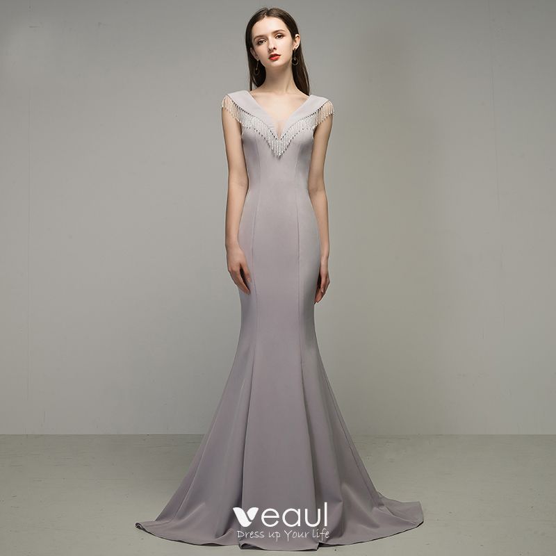 silver gray evening dresses