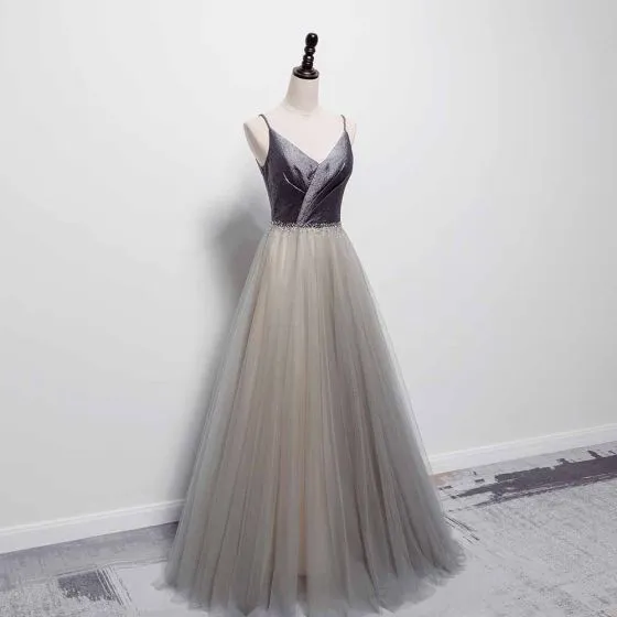 Best Grey Dancing Prom Dresses 2021 A-Line / Princess Spaghetti Straps ...