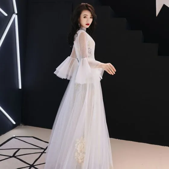 Illusion Ivory See-through Evening Dresses 2019 A-Line / Princess High ...