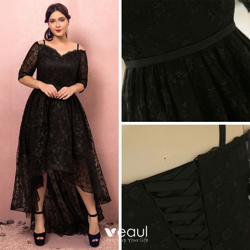 Chic / Beautiful Black Plus Size Cocktail Dresses 2018 1/2 Sleeves A ...