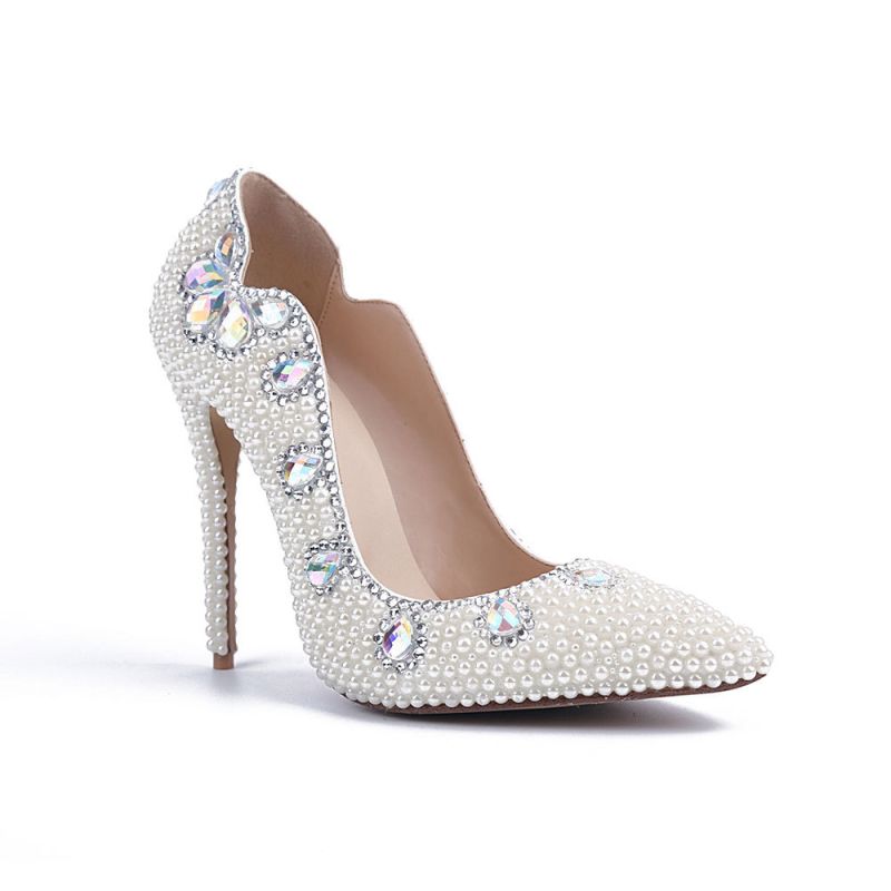 Fashion Ivory Pearl Wedding Shoes 2020 Leather Crystal 10 cm Stiletto ...