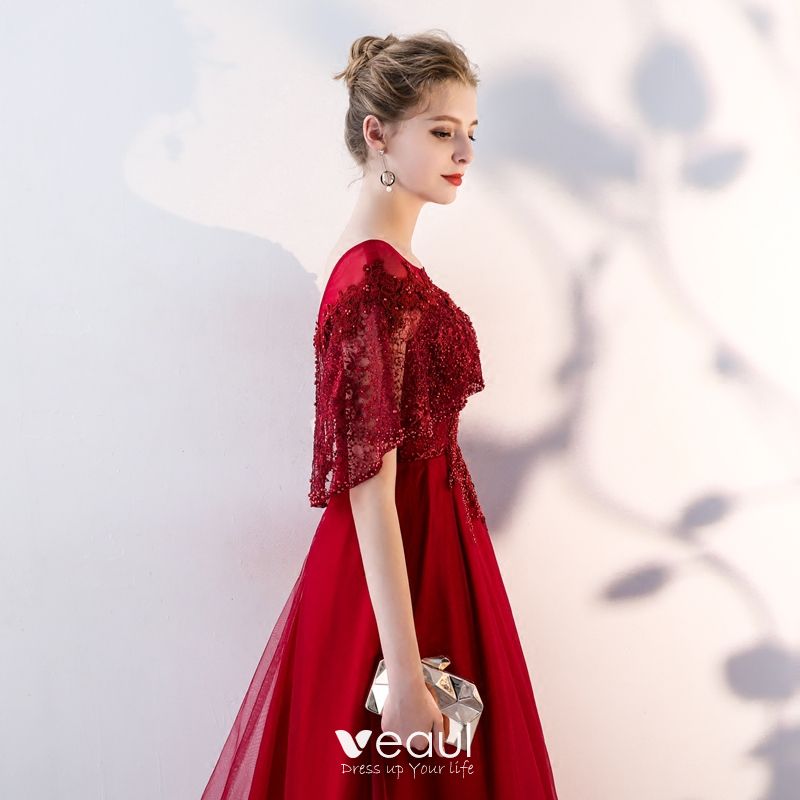 Chic / Beautiful Burgundy Evening Dresses With Shawl 2019 A-Line ...