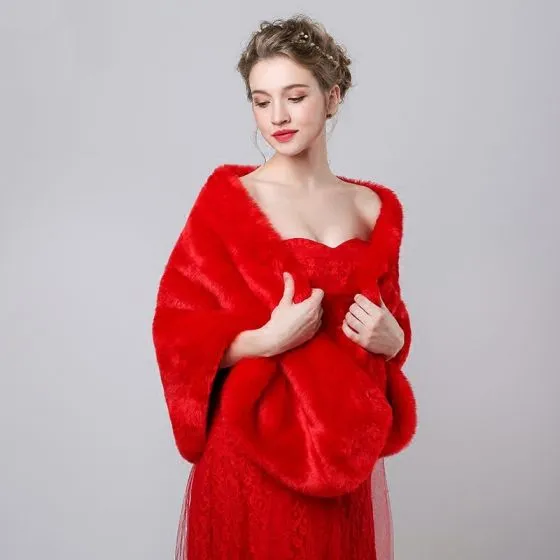 red dress with fur shawl