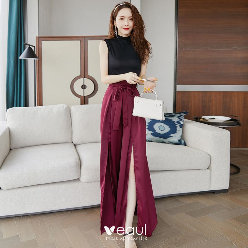 burgundy maxi dress with split