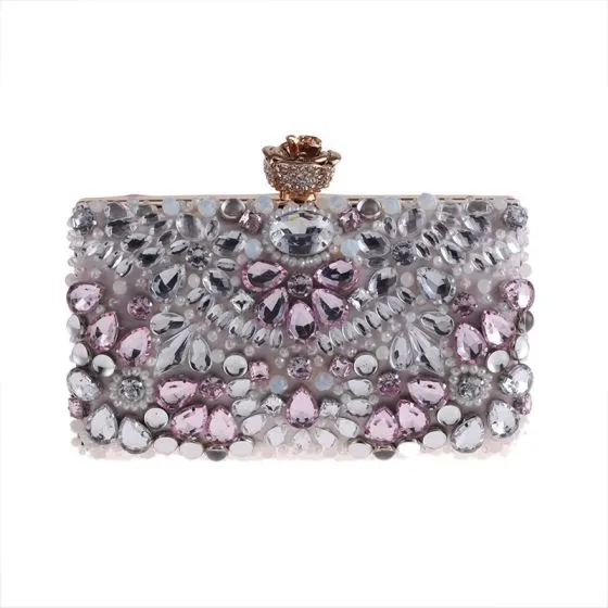 Chic / Beautiful Blushing Pink Square Clutch Bags 2020 Metal Pearl ...