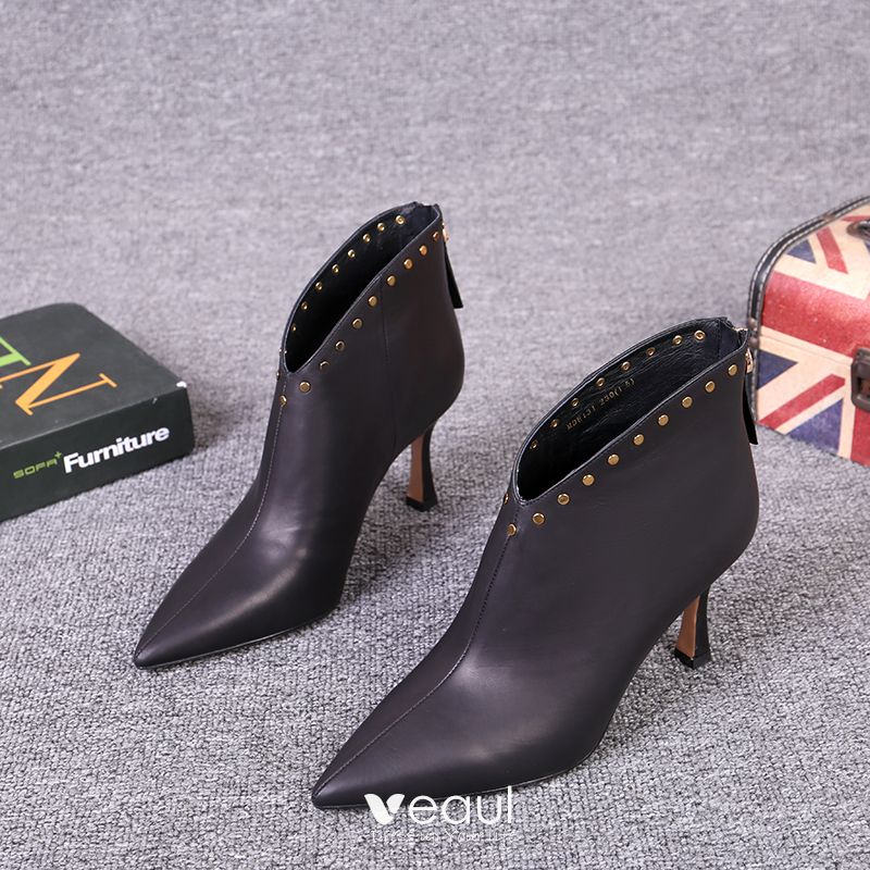 Fashion Winter Black Street Wear Rivet Womens Boots 2021 Leather 7 cm ...