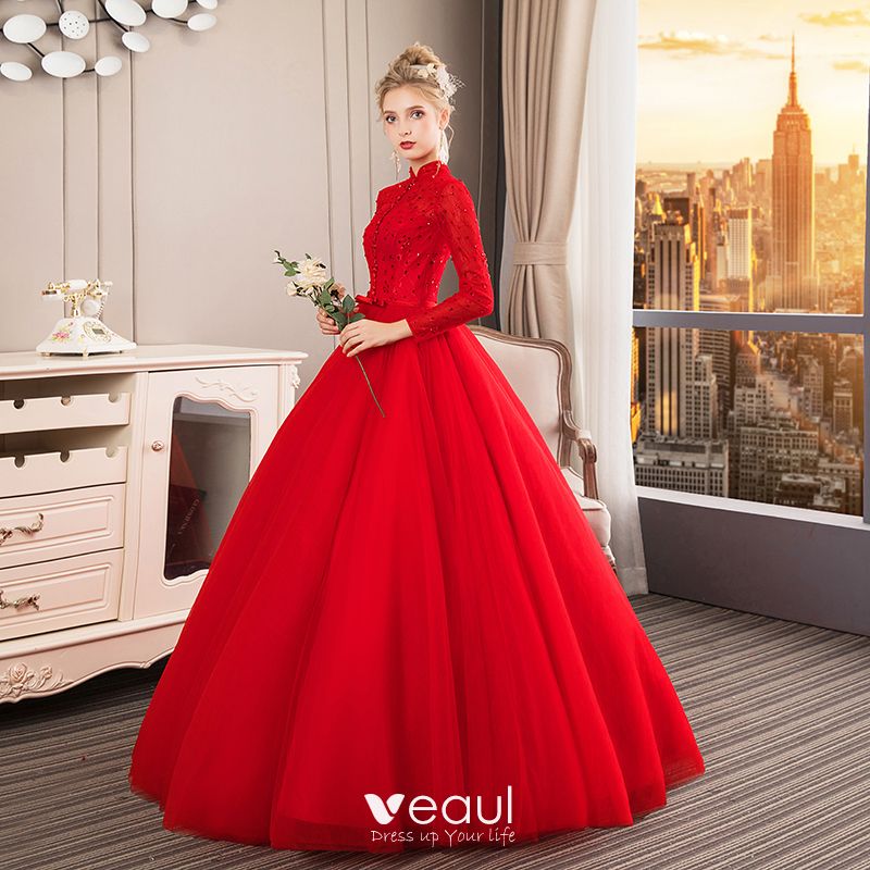 bride in red gown