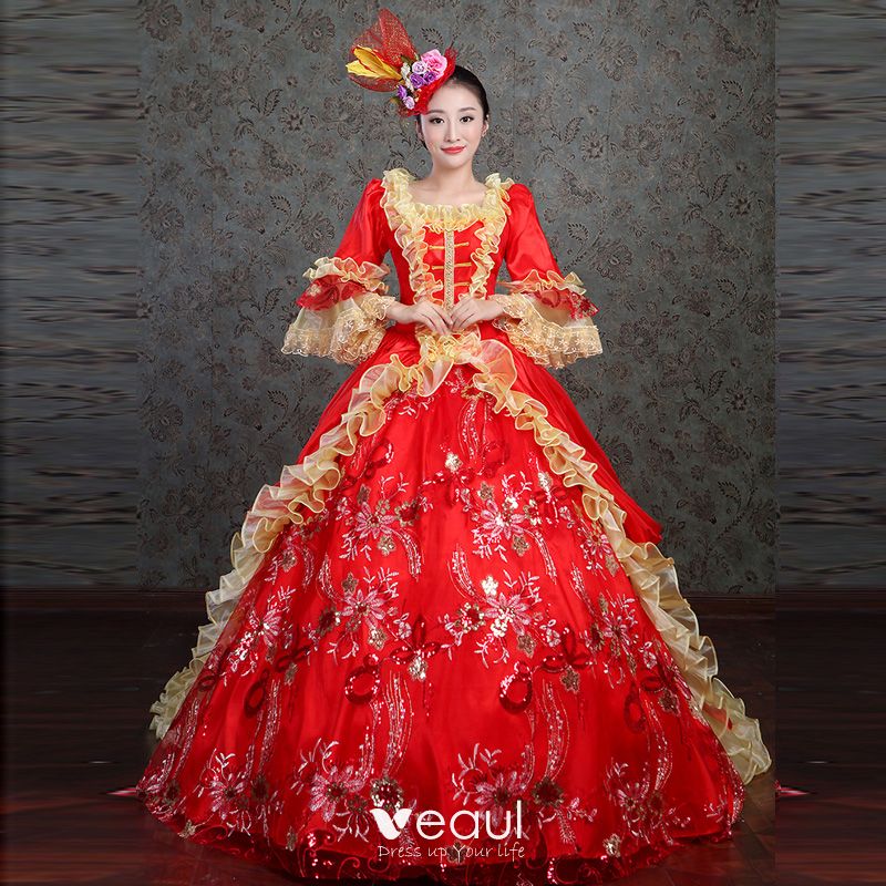 red renaissance ball gown