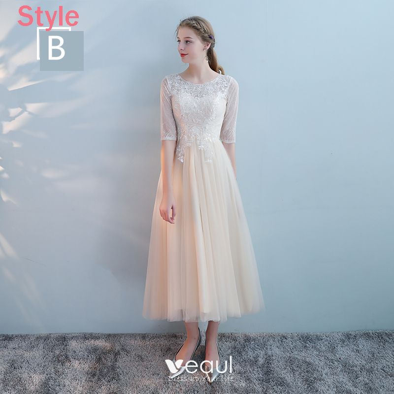 Elegant Champagne Bridesmaid Dresses 2018 A-Line / Princess Appliques ...