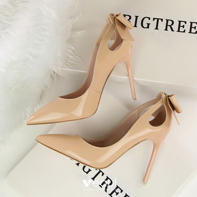 Lovely Nude Dating Bow Pumps 2020 Patent cm Stiletto Heels Toe Pumps