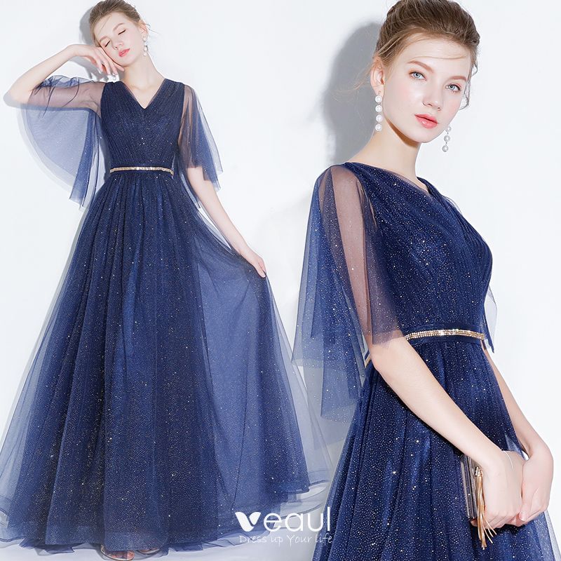 Chic / Beautiful Navy Blue Evening Dresses 2018 A-Line / Princess ...