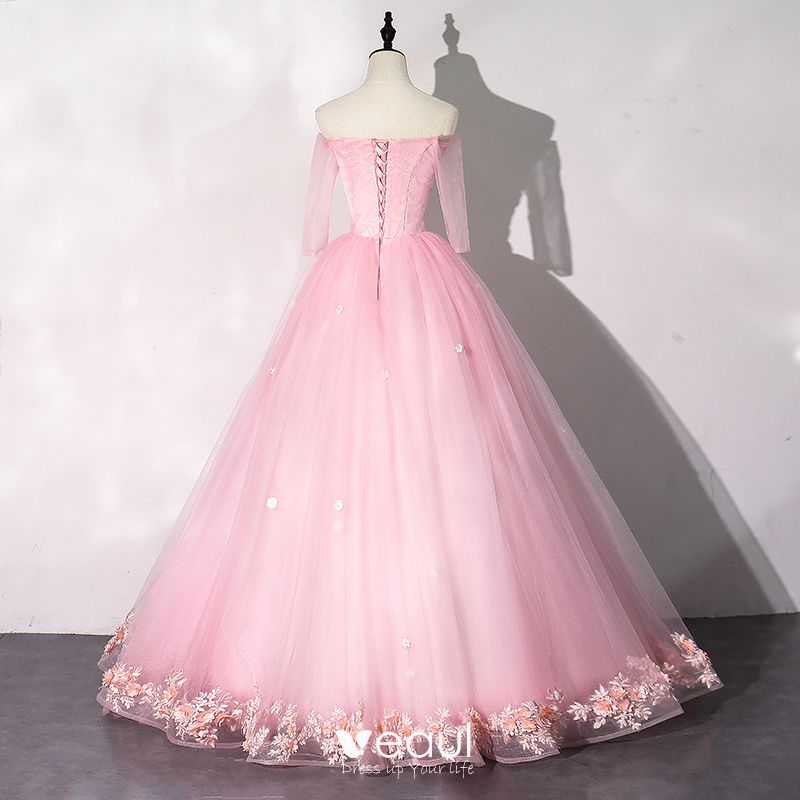 Flower Fairy Candy Pink Prom Dresses 2020 Ball Gown Off-The-Shoulder ...