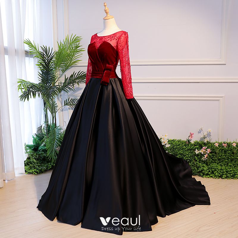 Elegant Black Prom Dresses 2018 Ball Gown Beading Bow Scoop Neck ...