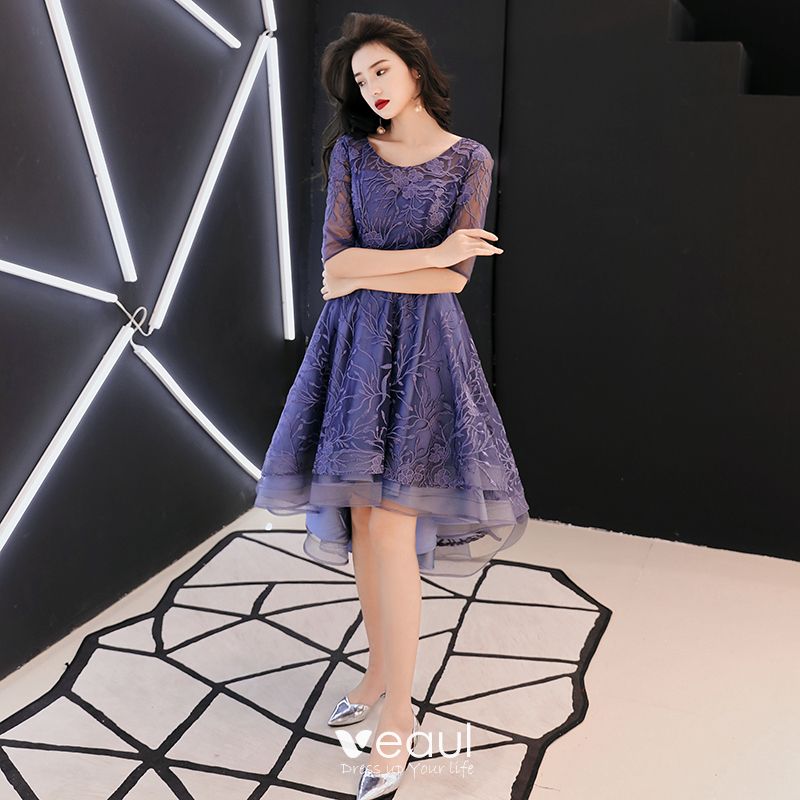 Elegant Purple Pierced Cocktail Dresses 2019 A-Line / Princess Scoop ...