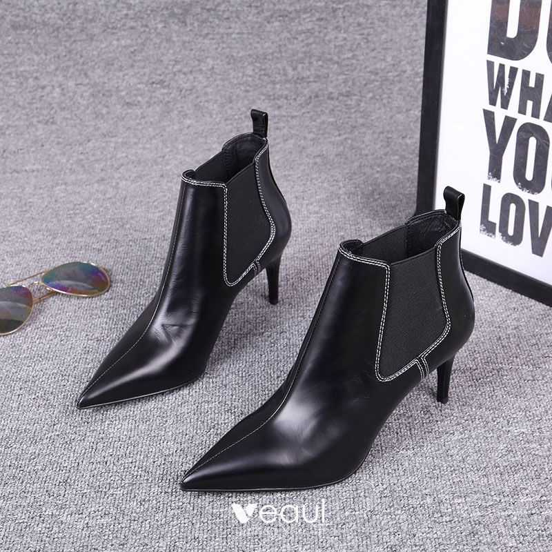 Fashion Black Street Wear Leather Womens Boots 2021 7 cm Stiletto Heels ...