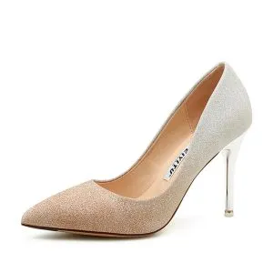 Chic / Beautiful Champagne Evening Party Pumps 2019 Sequins 9 cm Stiletto Heels Pointed Toe Pumps