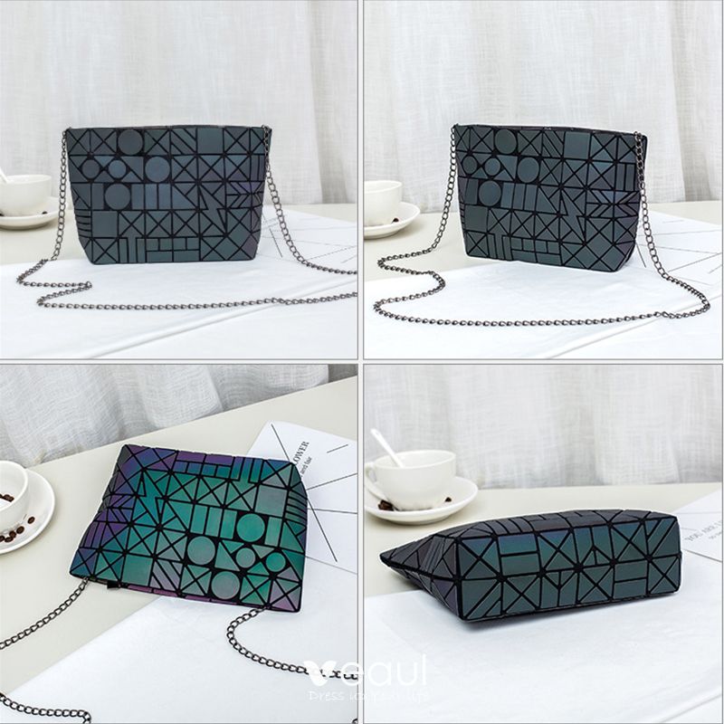 3-piece Multi-Colors Luminous Geometric Square Messenger Bag Shoulder Bags  Purse 2021 PU Holographic Reflective Women's Bags