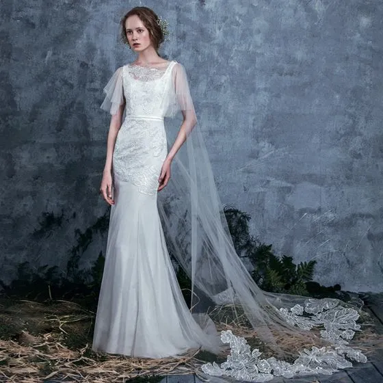 Elegant Ivory See Through Summer Wedding Dresses 2018 Trumpet