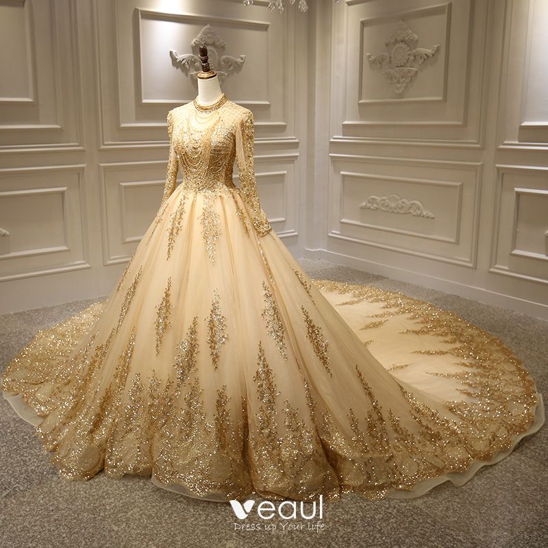 Luxury / Gorgeous Gold Bridal Wedding Dresses 2020 Ball Gown See ...