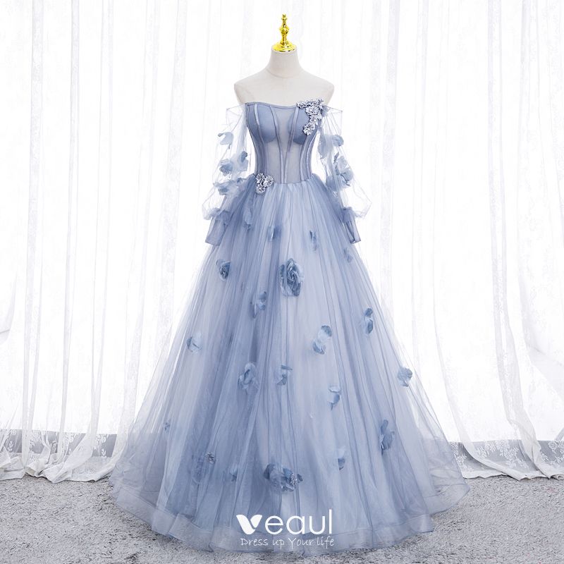 Chic / Beautiful Sky Blue Appliques Prom Dresses 2022 Ball Gown ...