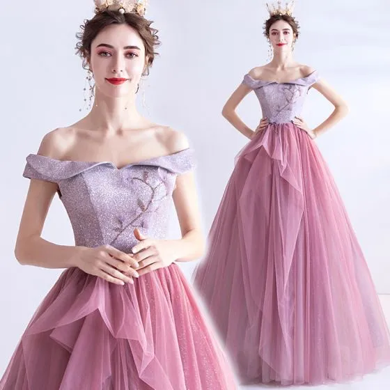 Charming Candy Pink Prom Dresses 2020 A-Line / Princess Off-The ...