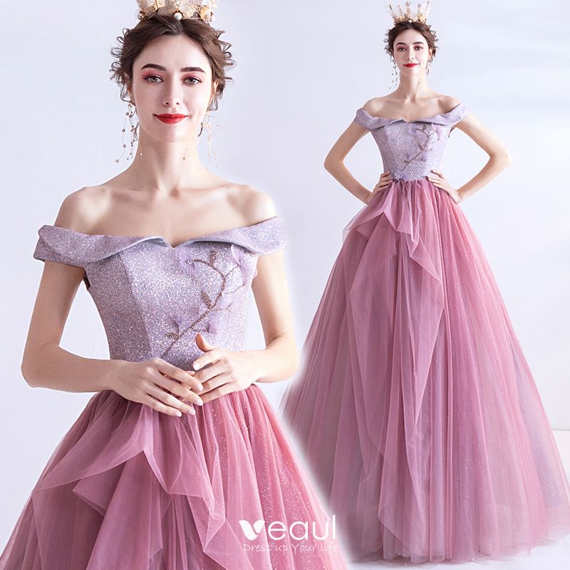 Charming Candy Pink Prom Dresses 2020 A-Line / Princess Off-The ...