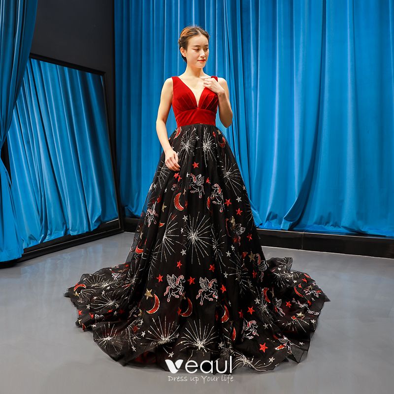 red black evening gowns