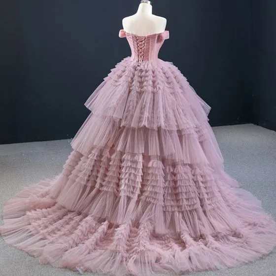 Luxury / Gorgeous Blushing Pink Prom Dresses 2020 Ball Gown Off-The ...